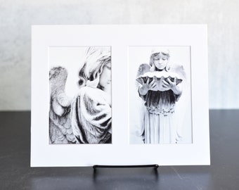 Black and White Angel Statue Matted Postcards