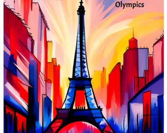 Magnet: Olympische Sommerspiele in Paris, 2 Größen, bunte Paris-Szene, Geschenk für Mama, Eiffelturm, auch als T-Shirt erhältlich.