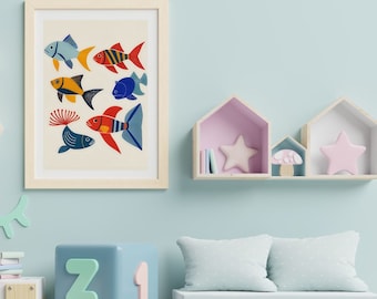 Fish Kids room wall art Fish wall art Decor Sea Creature wall art Tropical Fish wall Posters Fish Art Kids room Nursery wall Decor posters