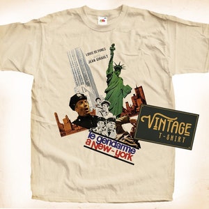 Louis de funes le gendarme a nova york camiseta vintage cor natural masculina dtg impressão digital tamanhos s m l xl 2xl 3xl 4xl 5xl