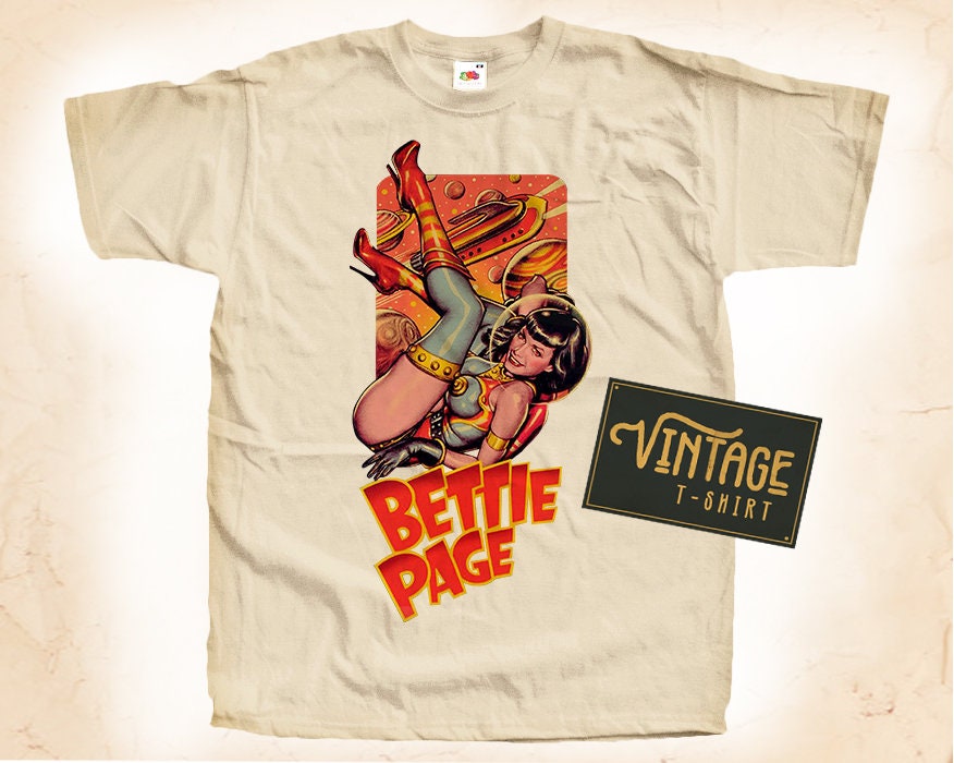 Bettie Page V3 Tshirt Vintage Natural Color Men's Tshirt DTG