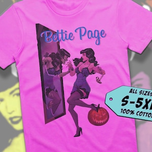 Bettie Page V2 TShirt Vintage Fuchsia Pink color TShirt DTG Digital Print SIZES S M L XL 2XL 3XL 4XL 5XL