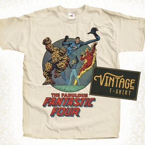 The Fabulous Fantastic Four V1 - TShirt Vintage Colore naturale TShirt da uomo DTG Stampa digitale TAGLIE S M L XL 2XL 3XL 4XL 5XL
