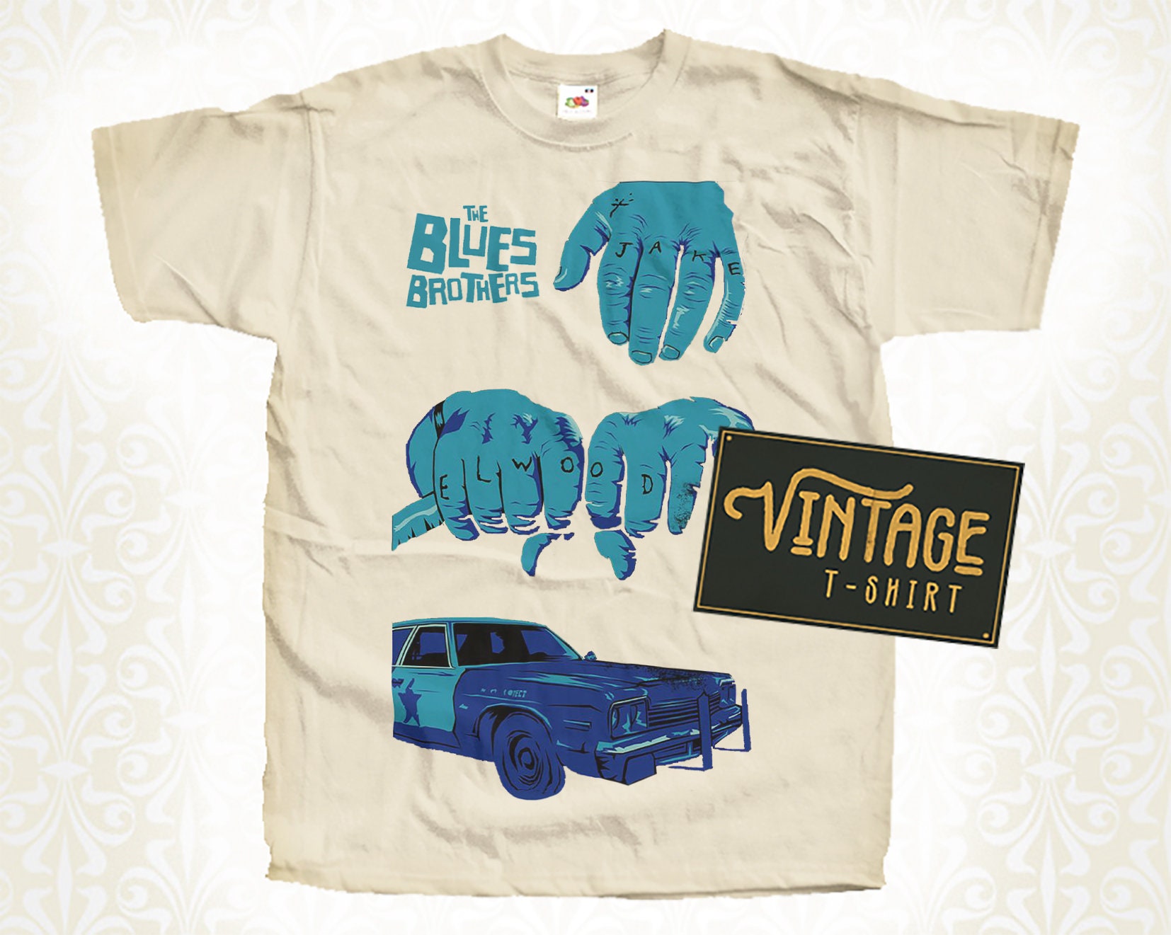 トップス Vintage 70s blues brothers tee Blues Brothers Stained Glass T-Shirt - Lightweight Vintage Style