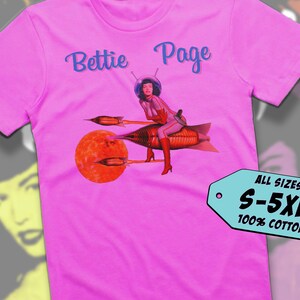 Bettie Page V4 TShirt Vintage Fuchsia Pink color TShirt DTG Digital Print SIZES S M L XL 2XL 3XL 4XL 5XL