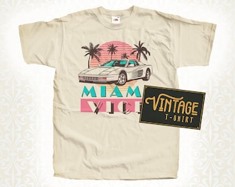 Miami Vice V5 TShirt Vintage Natural color Men&#39;s TShirt DTG Digital Print SIZES S M L XL 2XL 3XL 4XL 5XL