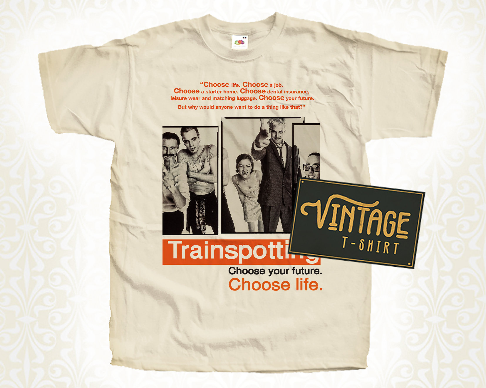 Trainspotting V2 Tshirt Vintage Natural Color Men's Tshirt Trainspotting V2 Tshirt Vintage Natural Color Men's Tshirt
