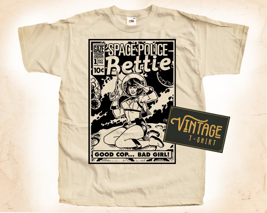ベティーページ Bettie Page V9 Tshirt Vintage Natural Color Men's Tshirt DTG