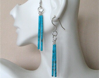 Handmade earrings chopsticks green-turquoise No 186 hanging earrings enamel on copper
