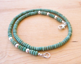 Turquoise Necklace - Green Mexican Turquoise - Campo Frio Turquoise - Classic Southwest Style -  Suitable for Men and Women - 19 1/4 inches