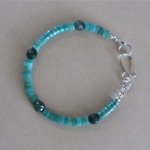 Green Turquoise Bracelet - Turquoise 5mm Heishi Beads and 6mm Faceted Fancy Jasper Beads - Suitable for Men and Women - 7&quot;