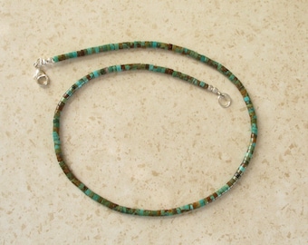 Kingman Boulder Turquoise Heishi Necklace - 3 1/2mm Heishi Beads - Suitable for Men and Women - 17 1/2 inches Long - Southwest Style