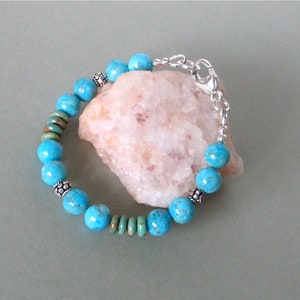 Turquoise Bracelet - Blue Kingman Turquoise and Green Mexican Turquoise - Southwestern Jewelry - 7&quot;