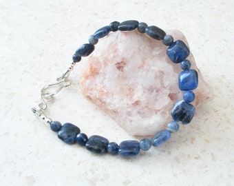 Dark Blue Sodalite Bracelet - Skinny Bracelet - Suitable for Men and Women - 7 1/4" - Handmade Sterling Silver Hook and Eye Closure