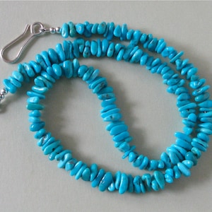 Sleeping Beauty Turquoise Necklace - Lovely Blue Turquoise Chips 7-8mm - Handshaped Sterling Silver Hook and Eye Clasp - 18 1/4&quot;