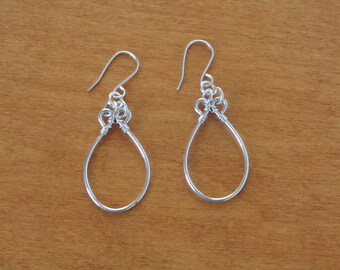 Sterling Silver Oval Hoop Earrings - Boho Hoop Earrings - Wire Wrapped Sterling Silver Earrings
