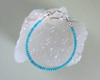 Lovely Blue Turquoise Bracelet - 3mm Nacozari Turquoise Beads - Skinny Bracelet - Southwestern Style - Handmade Sterling Silver Hook Closure