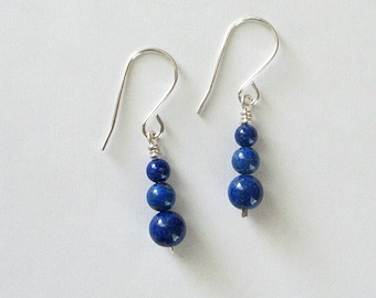 Dark Blue Lapis Lazuli Dangle Earrings with Handmade Sterling Silver Ear Wires - Southwest Style Drop Earrings