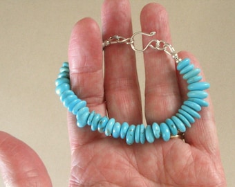Turquoise Bracelet - Kingman Turquoise Chips 6mm-8mm - Southwest Style - Fits a Small Wrist