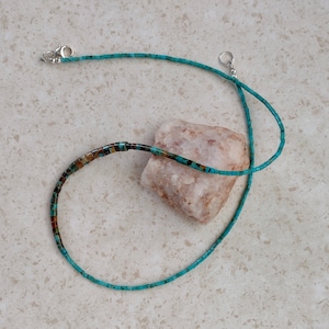 Kingman Turquoise Heishi Necklace - Mixed Size Heishi Beads - Mixed Color Turquoise - Blue Turquoise, Boulder Turquoise - 21 1/2 inches
