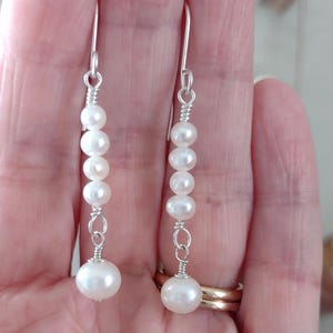 Pearl Earrings - Long 2 inch Dangle White Freshwater Pearls and Sterling Silver Earrings - Bridal Earrings - Dressy Earrings