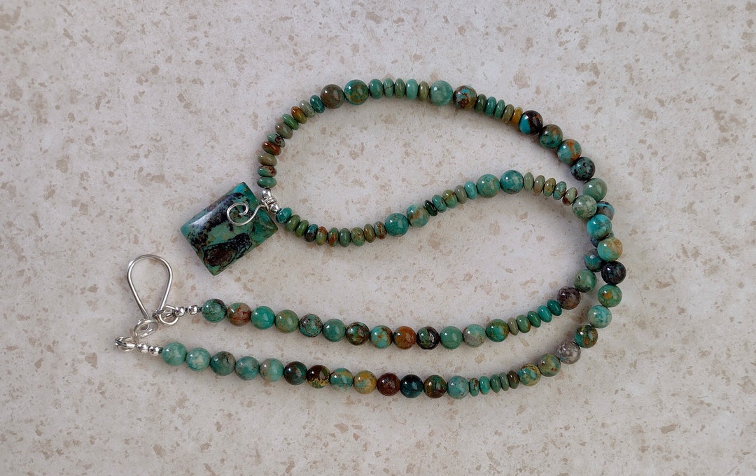 Green Mexican Turquoise Necklace With Kingman Boulder Turquoise Bead ...