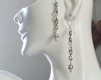 Sterling Silver Long Chain Earrings - Boho Hippie Earrings - 2 1/4 inches Long - Figure 8 Chain