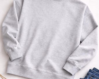 Grey and Navy Mock Neck Sweatshirt – Blank for Embroidery or DTF Printing