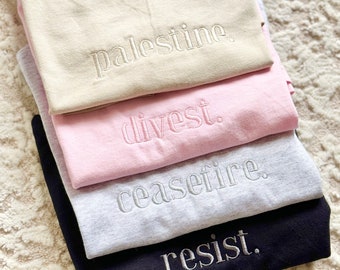 Palestine T shirt, Palestine embroidery, Palestine shirt, Palestine tonal shirts, stand with Palestine, personalized gift, custom embroidery