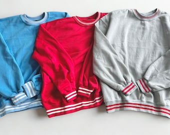 Blank Oversized Crewneck Sweatshirt: Varsity Trim, DIY Embroidery and Printing
