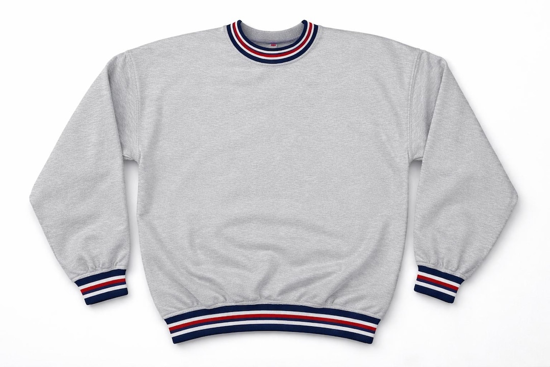 Oversized Varsity Crewneck Sweatshirt: Striped Trim, Blank Apparel for
