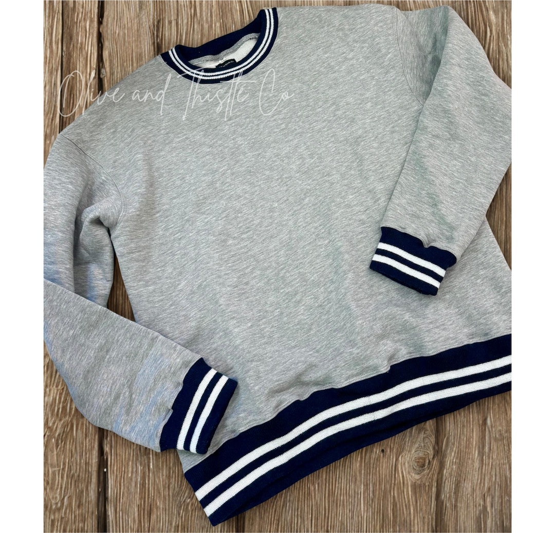 Blank Oversized Crewneck Sweatshirt: Varsity Trim, DIY Embroidery