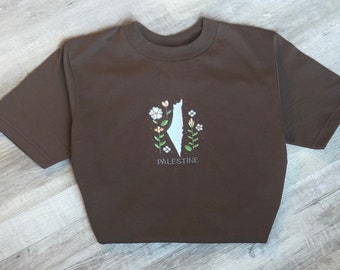 Palestine T shirt, Palestine embroidery, Palestine shirt, Palestine flower shirt, stand with palestine, personalized gift, custom embroidery
