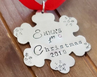 Baby's First Christmas Personalized  Ornament - Hand Stamped Christmas Ornament - Anniversary Our First Christmas - Custom Christmas Gift