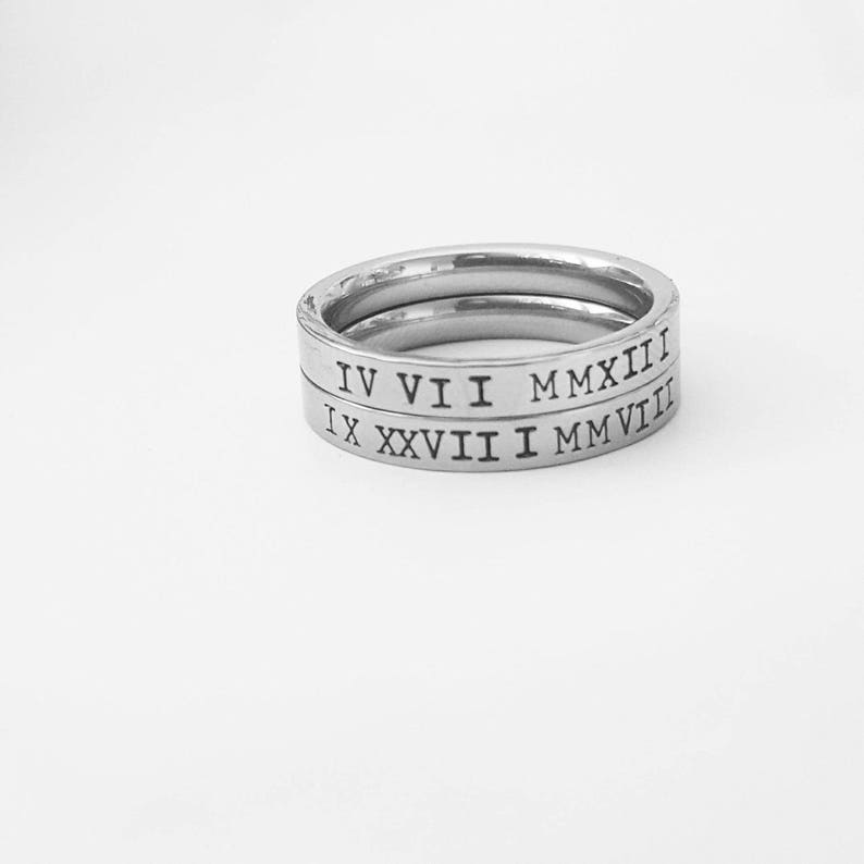 Stacking Name Date Ring Stacking Child Name Wedding Date Ring Birthdate Stackable Ring Staking Kid Rings Mommy Ring Family Ring Galentines image 2
