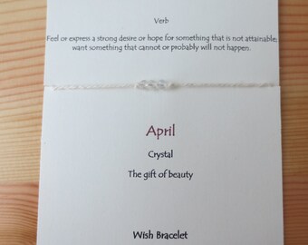 April  Wish Bracelet Three Wishes Bracelet Crystal Dimond Birthday Wish Bracelet Bridal Shower Favor Under 10