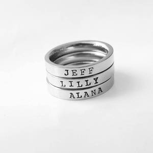 Stacking Name Date Ring Stacking Child Name Wedding Date Ring Birthdate Stackable Ring Staking Kid Rings Mommy Ring Family Ring Galentines image 1