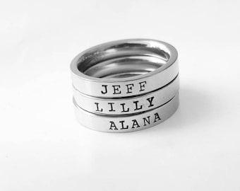 Stacking Name Date Ring Stacking Child Name Wedding Date Ring Birthdate Stackable Ring Staking  Kid Rings Mommy Ring Family Ring Galentines