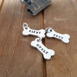 Dog Name Charm Hand Stamped Dog Bone Personalized Dog Lover Pet Loss Key Chain