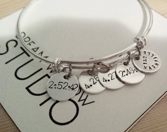 Personalized Running Bangle Bracelet Distance Charm Time Location Tri Marathon Half 10K 5K 21.1 42.2 13.1 26.2 triathelon