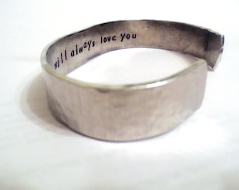 Secret Message Personalized Cuff Bracelet, Handstamped Bracelet, Mother's day gift, affirmation, Custom Jewelry by DreamWillowStudio on Etsy