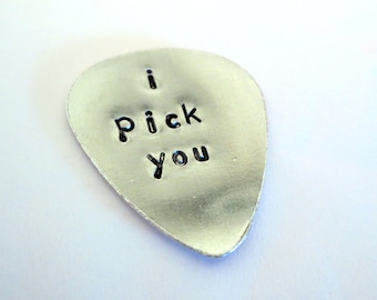 Handstamped Personalized Guitar Pick - Music Lover Gift - I Pick You - Wedding Gift - Wedding Party Favor - Groom Gift