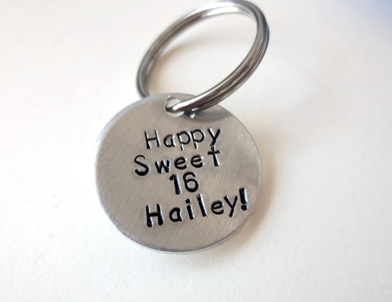 Wedding Date- Bridal Party Hand Stamped Personalized Custom Keychain Key Fob Name Date Phrase Quote Gift Under 25 Sweet 16