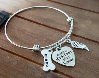 Pet Loss Dog Mom Pet Mom Piece of my Heart is In Heaven Bangle Bracelet Dog Bone Birthstone Charm Bracelet Memorial Gift In loving memory