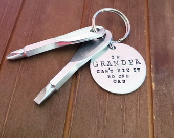 Personalized Father's Day Dad Keychain with Screwdrivers If Grandpa Can't Fix it Papa Nano Dad Daddy Gift from Kids