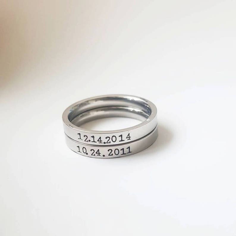 Stacking Name Date Ring Stacking Child Name Wedding Date Ring Birthdate Stackable Ring Staking Kid Rings Mommy Ring Family Ring Galentines image 3