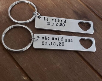 He Asked She said yes Key chains Engagement Gift   Personalized Gift Couples Key chains Engagement Gift Bridal Shower Gift for Engagement
