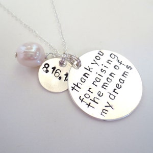 Thank You For Raising The Man of My Dreams Mother In Law Necklace Date Disk Birthstone The Girl of My Dreams image 1