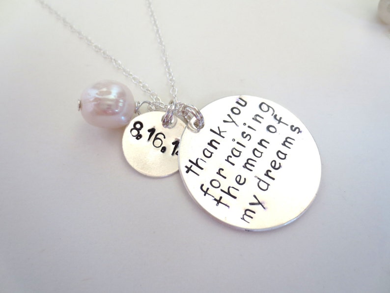 Thank You For Raising The Man of My Dreams Mother In Law Necklace Date Disk Birthstone The Girl of My Dreams image 1