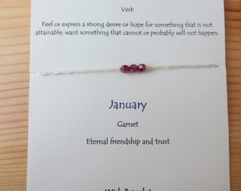 January Wish Bracelet Three Wishes Bracelet Garnet Birthday Wish Bracelet